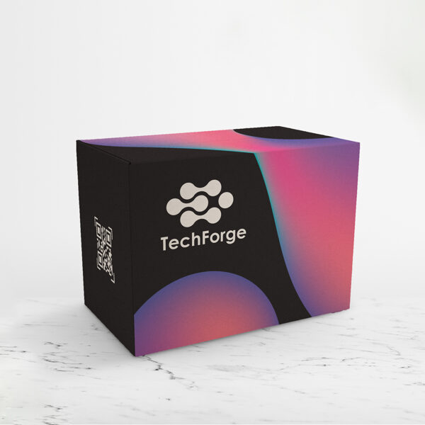 Packaging box design created using Adobe Illustrator and InDesign.